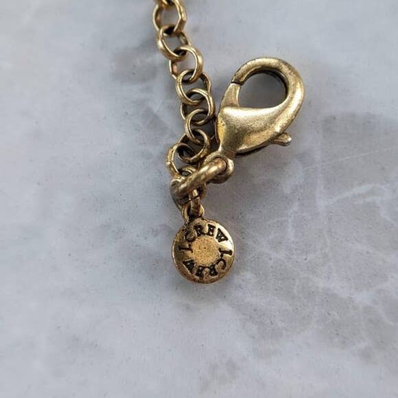 J. Crew antiqued gold tone orange/peach & blue statement necklace, rhinestones - Picture 6 of 11